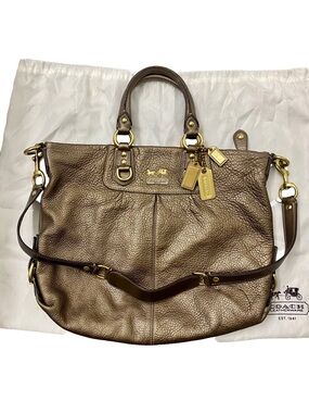 Coach Madison Phoebe Metallic Bronze Leather Satchel Crossbody Bag Pebbled